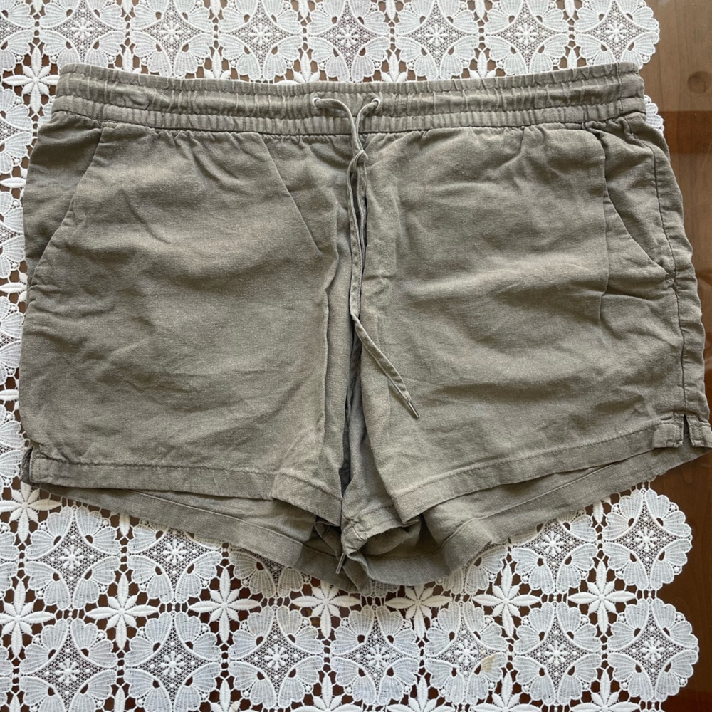 Army green linen shorts